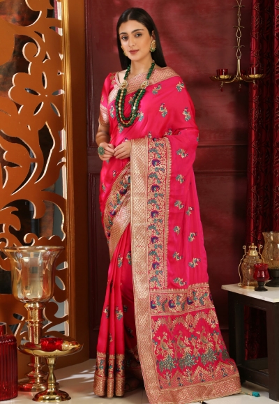 Magenta silk saree with blouse  4116